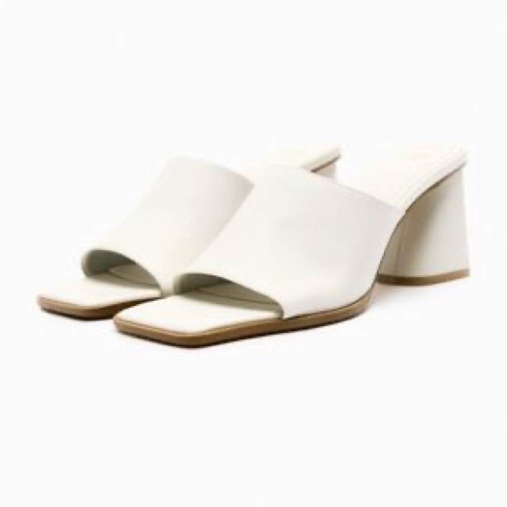Zara White Block Heel Leather Sandals